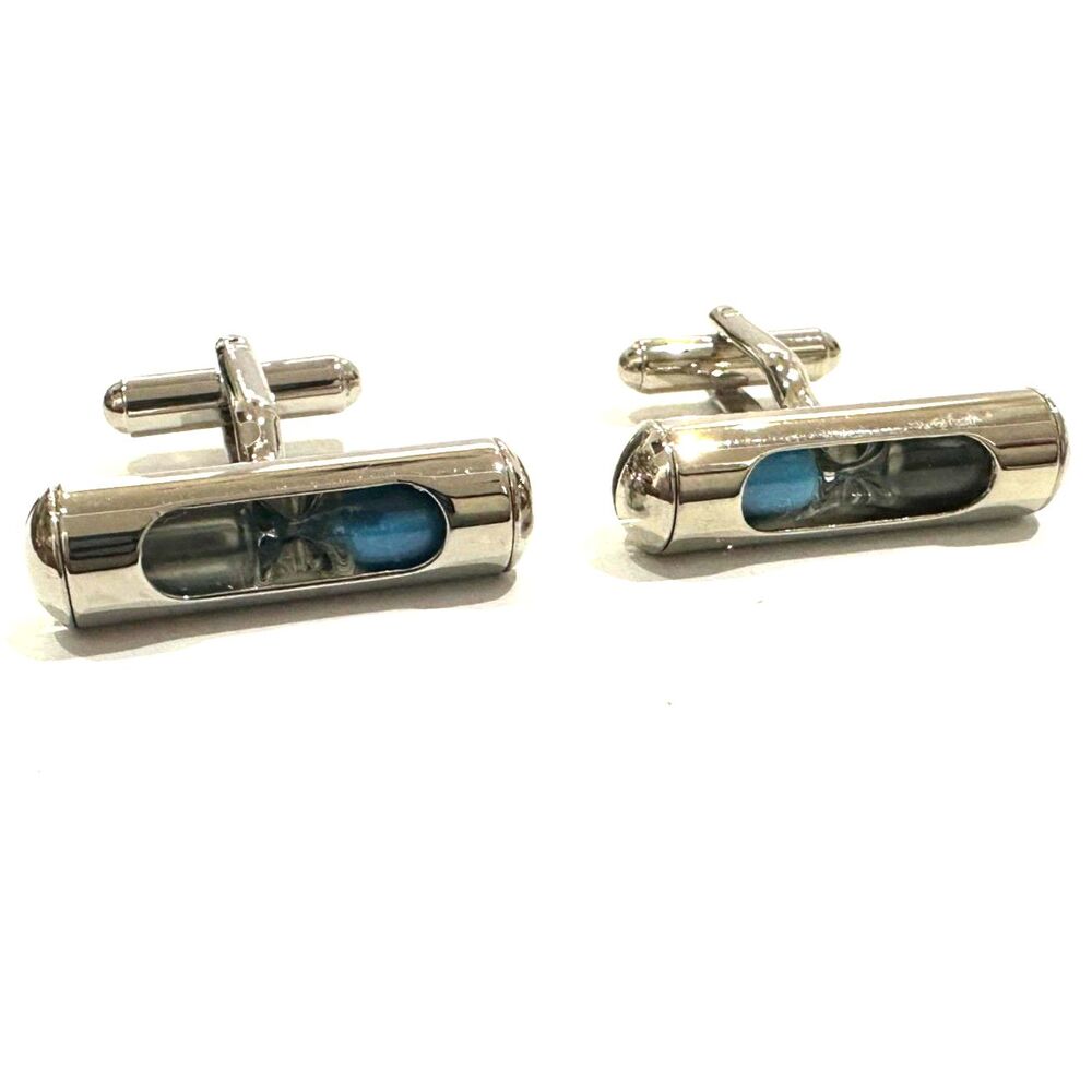 Large Hourglass Sand Timer Cufflinks — Silver & Blue Sand Unique Men's Gift